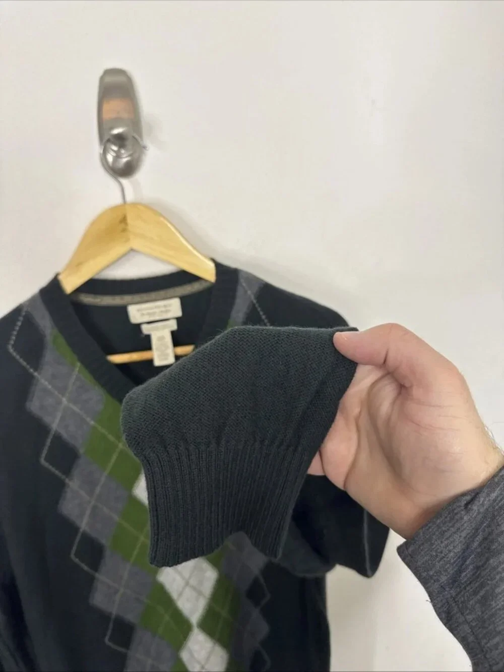Banana Republic Cashmere Angora‎ Blend Mens Medium Argyle V-Neck Sweater Green